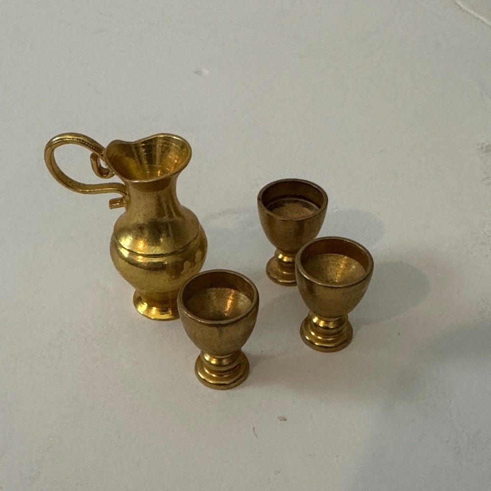 Brass Dollhouse Miniature Pitcher and Goblets Set